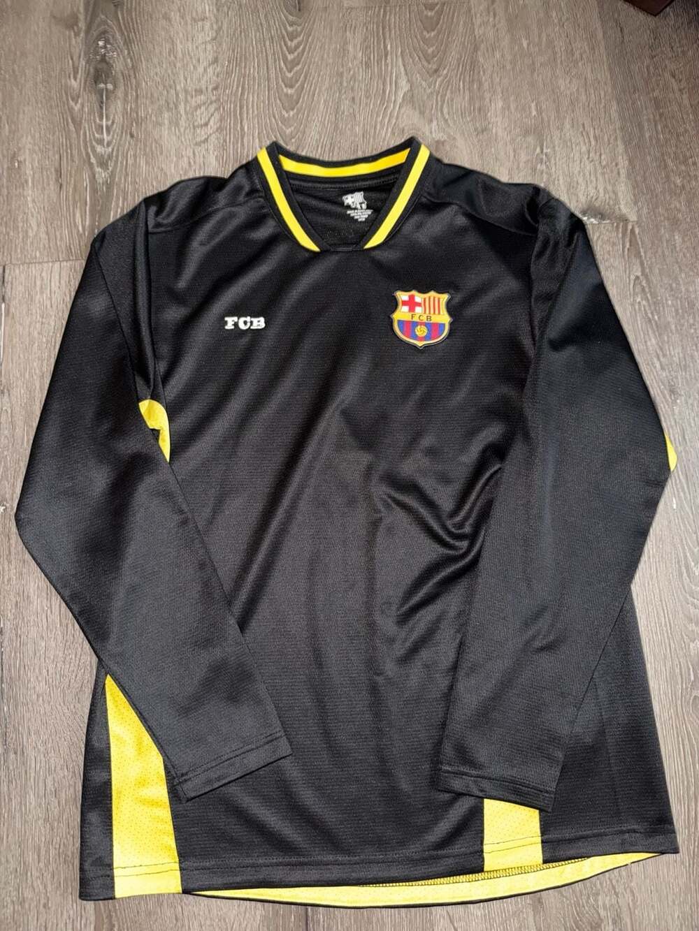 FC Barcelona Long Sleeve Soccer Jersey Size L Black Yellow Mes Que Un Club